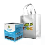 Balancing Basics™ Kit containing hot tub supporting chemicals, FROG VIP™, and Trudose™ Cap. Next to a white FROG bag.