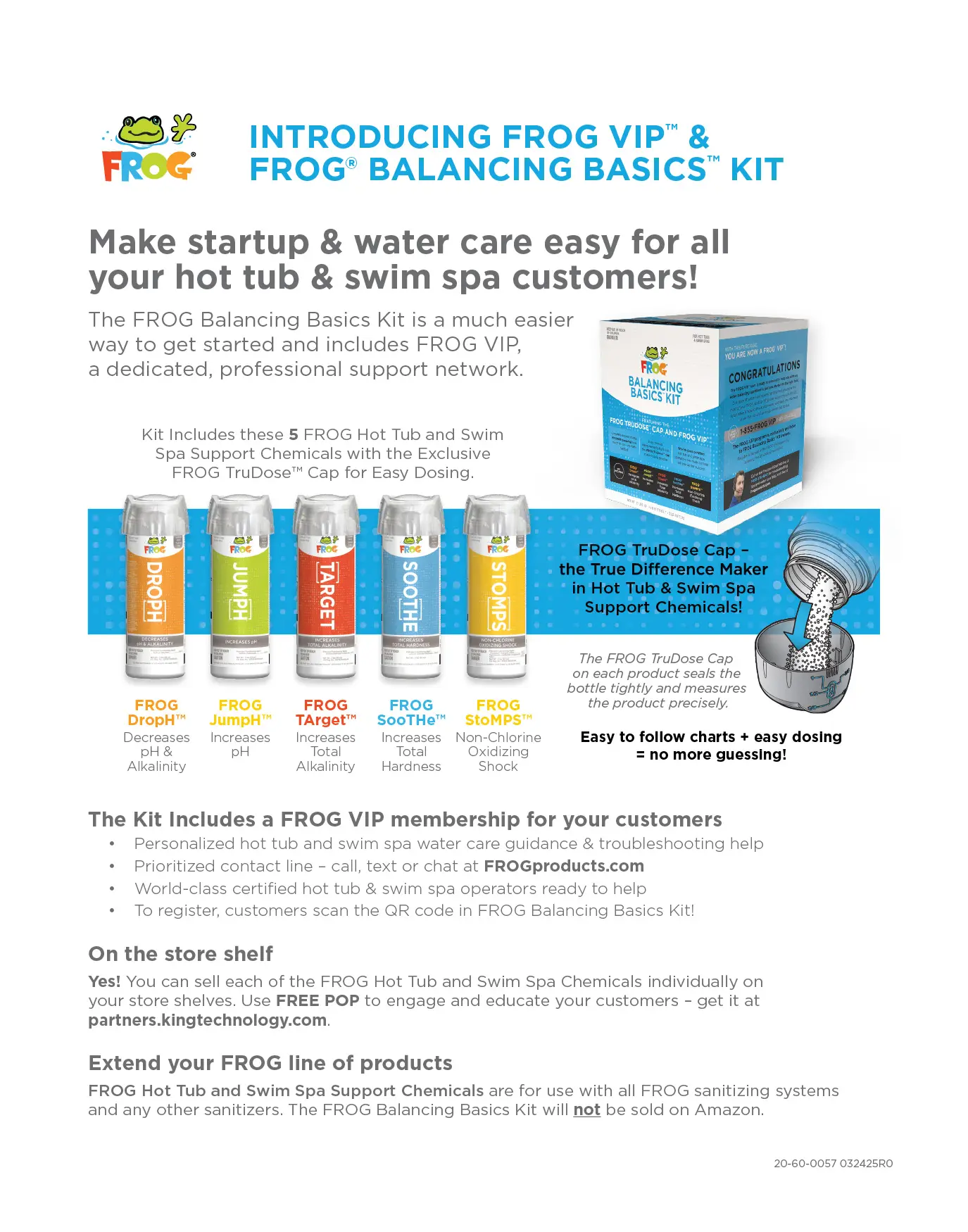 Balancing Basics Sell Sheet containing key features of the offer. Including FROG VIP™, Balancing Basics™ Kit, and Trudose Cap.