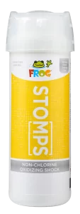 Frontview angle in yellow bottle: FROG StoMPS™ non-chlorine oxidizing shock.